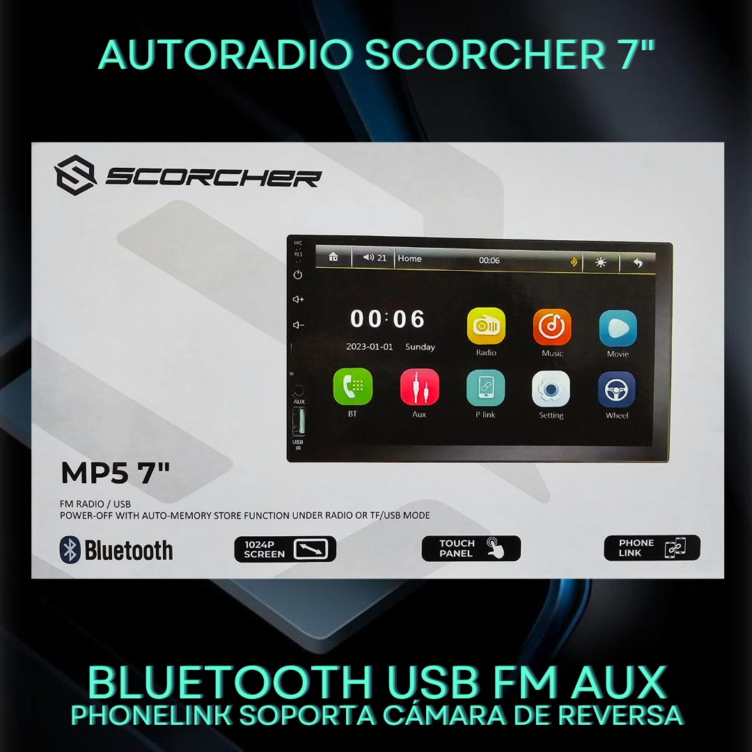 Autoradio SCORCHER MP5 pantalla 7" BLUETOOTH USB FM AUX